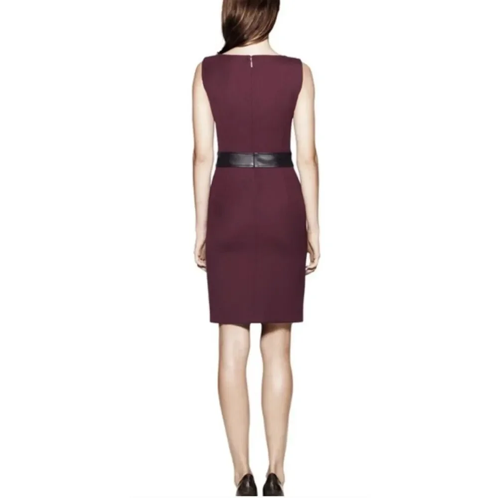 Tory Burch Celeste dress dark plum burgundy leather accent wool blend Size 6